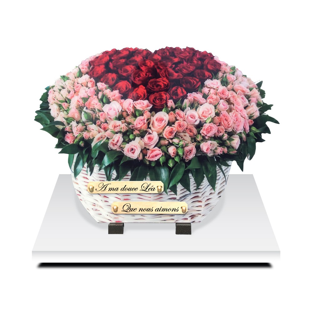 Plaque Funéraire Cadre Fleurs Roses en Plexiglas